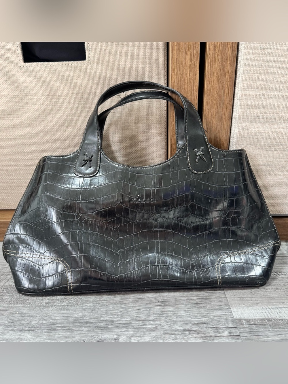 Relic Black Croc-Embossed Structured Tote